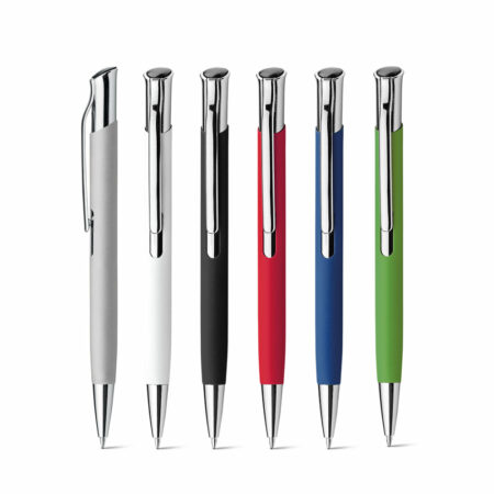 Penna a sfera in alluminio con finitura in gomma