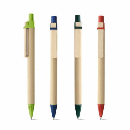 Penna a sfera in carta kraft e clip in legno