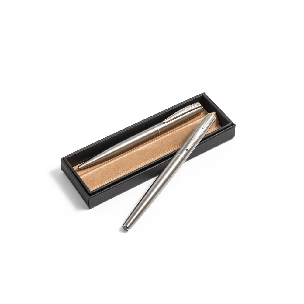 Set di penna roller e penna a sfera con corpo in acciaio inox